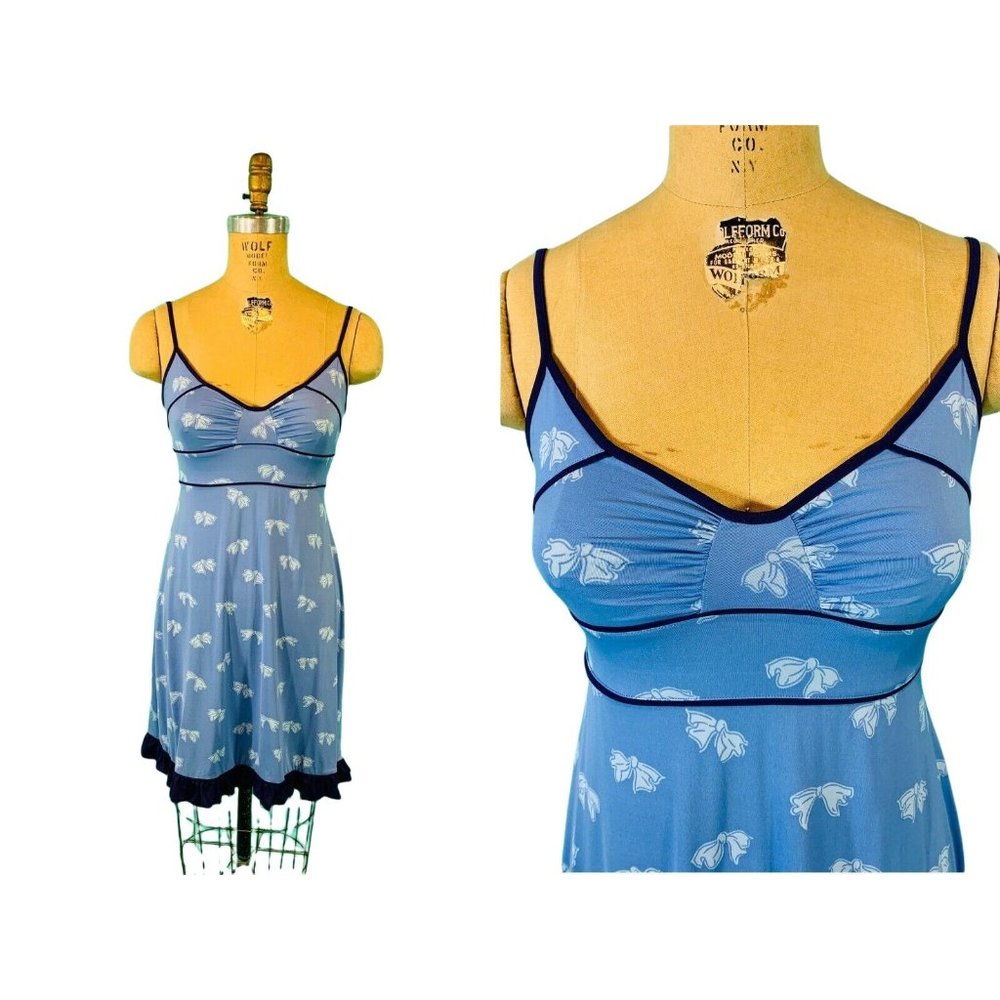 Eloise Anthropologie Blue Bow Print Nightie Lingerie Dress | S